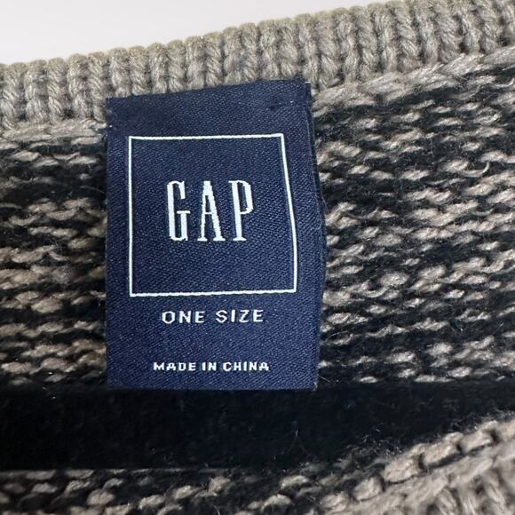 GAP One Size Poncho Wool Boho Gray Warm Knit Lagenlook Chunky Stripe Winter Fall - Picture 4 of 7